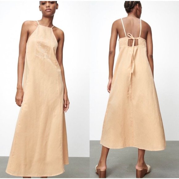 Zara Dresses Zara Embroidered Linen Blend Dress M Nwt Poshmark